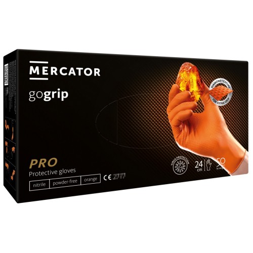 Rękawice robocze nitrylowe, bardzo mocne - GO GRIP (50szt) - pomarańczowe