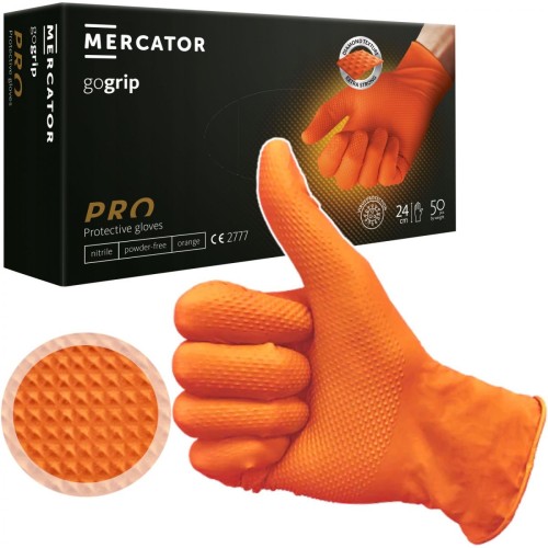Rękawice robocze nitrylowe, bardzo mocne - GO GRIP (50szt) - pomarańczowe