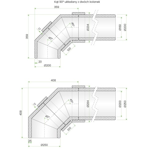 Kolano kąt 45° EPS 2.0 PEFLEX fi 160